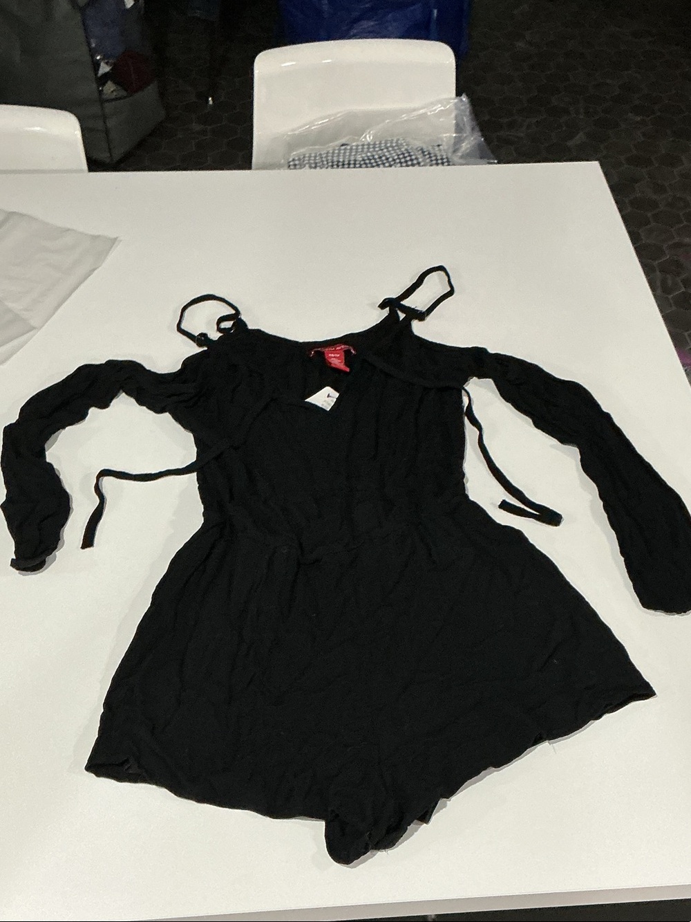 Saks Fifth Avenue Black Cold-Shoulder Long Sleeve Romper Bodysuit